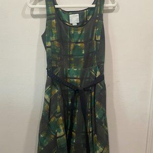 Anthropologie Mauve Painted Green Retro Plaid Dress